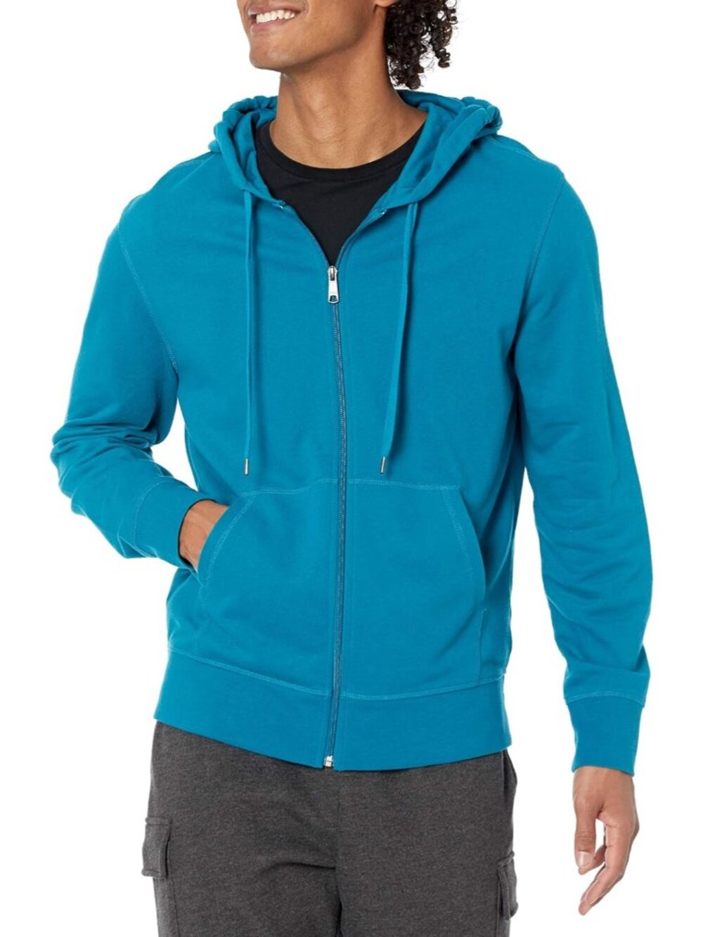 Amazon Essentials Men's Teal Blue Lightweight French Terry Full ZIP Hoodies